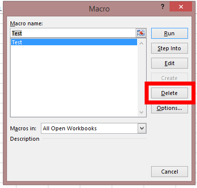 Selected Macro to Delete